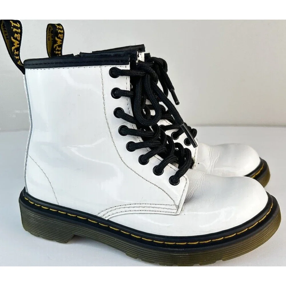 Doc Martens White patent Leather Boots Girls “1460 J” US Size 13